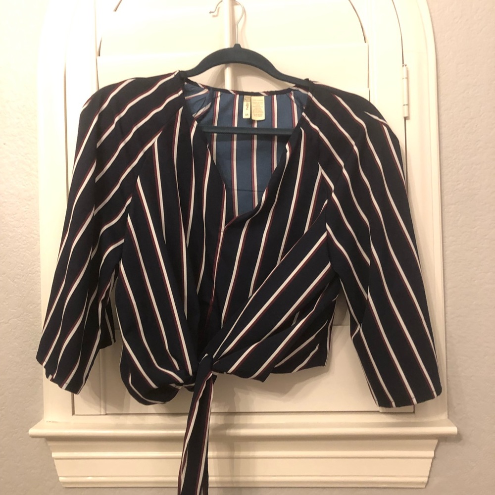BLUE WHITE AND RED STRIPPED BLOUSE
